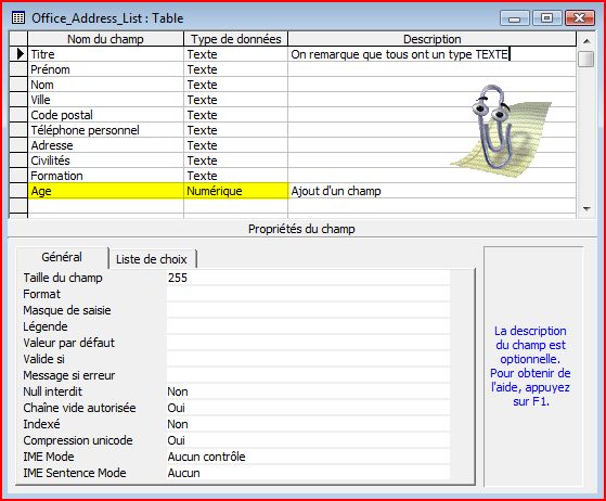 D&eacute;tails de la Table
