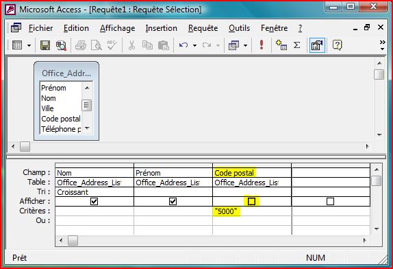 Crit&egrave;re 5000 non affich&eacute;