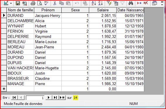 R&eacute;sultat liste