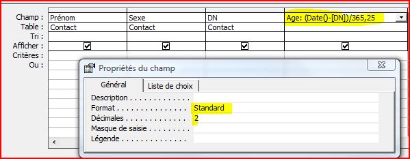 Calcul de l'&acirc;ge