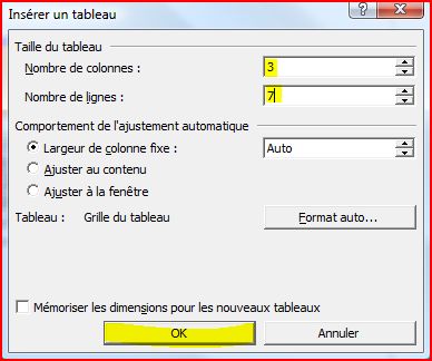 Cr&eacute;er un tableau