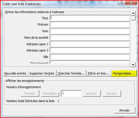 Personnaliser la base de donn&eacute;es